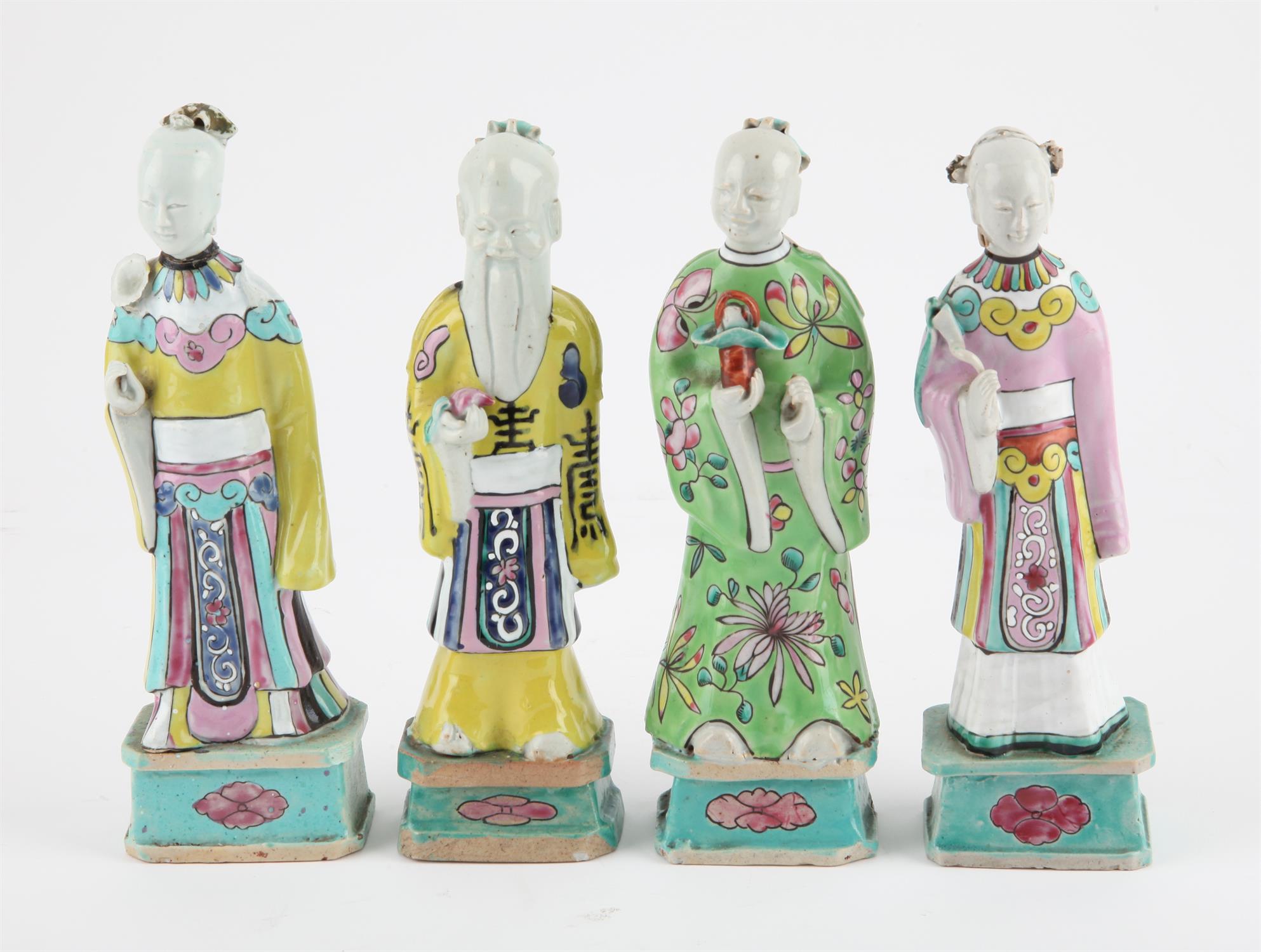 Four Chinese famille rose figures Qing dynasty, Qianlong/Jiaqing period the figures standing on a