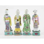 Four Chinese famille rose figures Qing dynasty, Qianlong/Jiaqing period the figures standing on a