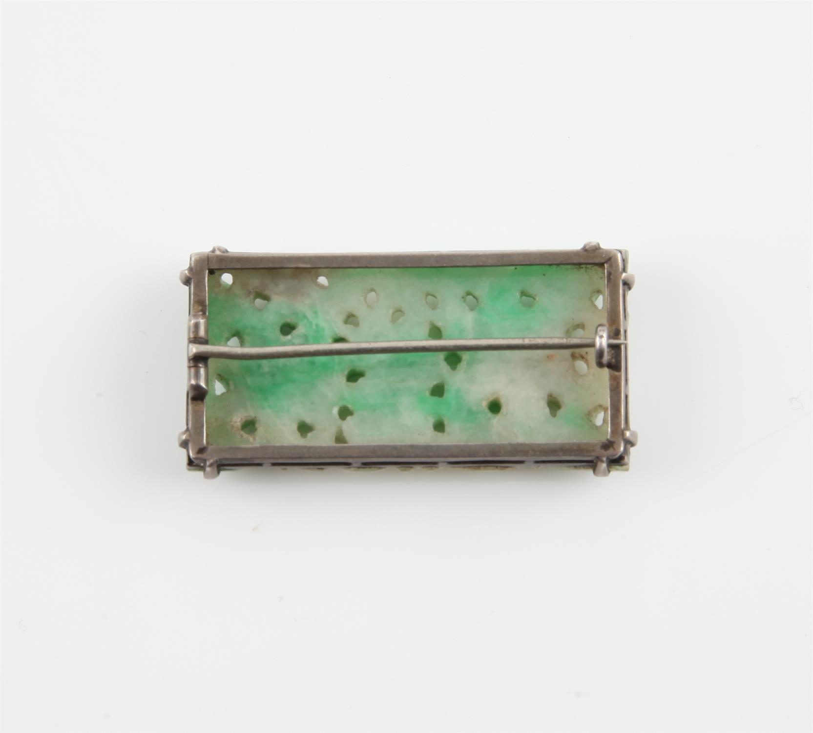 Chinese silver and jade brooch, Republic period, c1920. The Jade carved with a floral design. 4. - Image 2 of 2