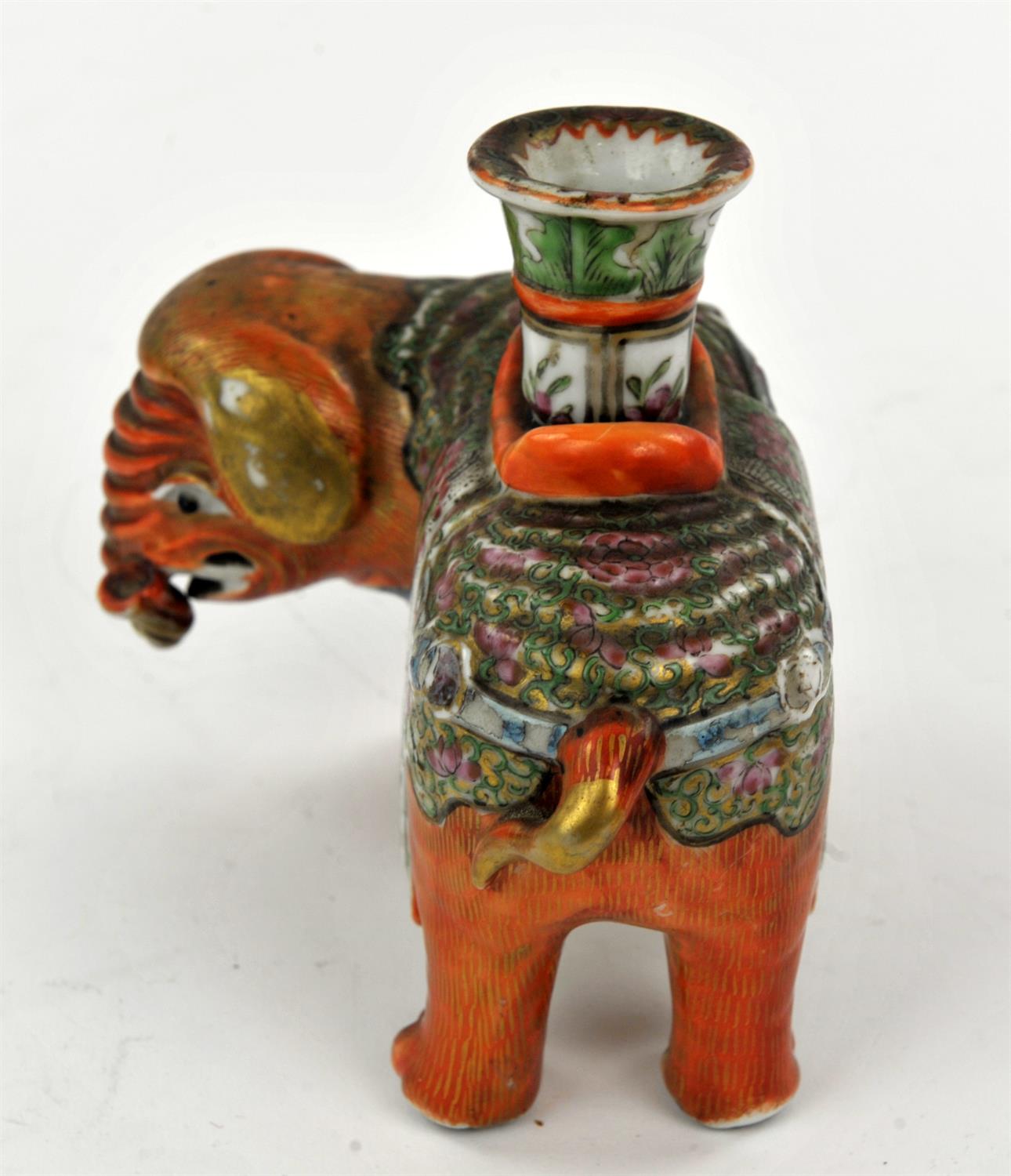 Chinese Export Canton Famille Rose Elephant Candle Holder, Qing dynasty, Circa 1860. - Image 3 of 4