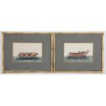 Twentieth-century European School, pair of oil on board East Asian maritime scenes, framed, 26.