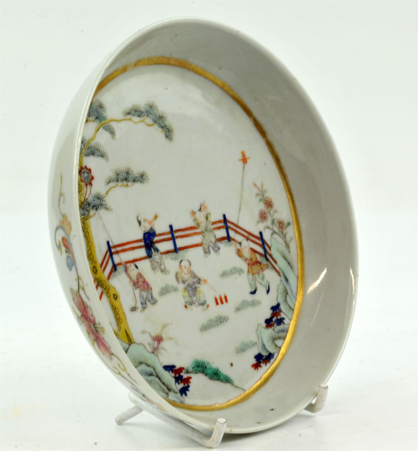 A Chinese Saucer with Children Playing in a Garden. Qing dynasty Painted with young boys playing - Image 6 of 13