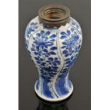 A Chinese blue and white miniature vase with metal mount. Qing dynasty, Kangxi period decorated in