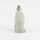 Chinese pale greenish grey jade figure. The figure holding a gourd and a Juyi. 8.8 cm high