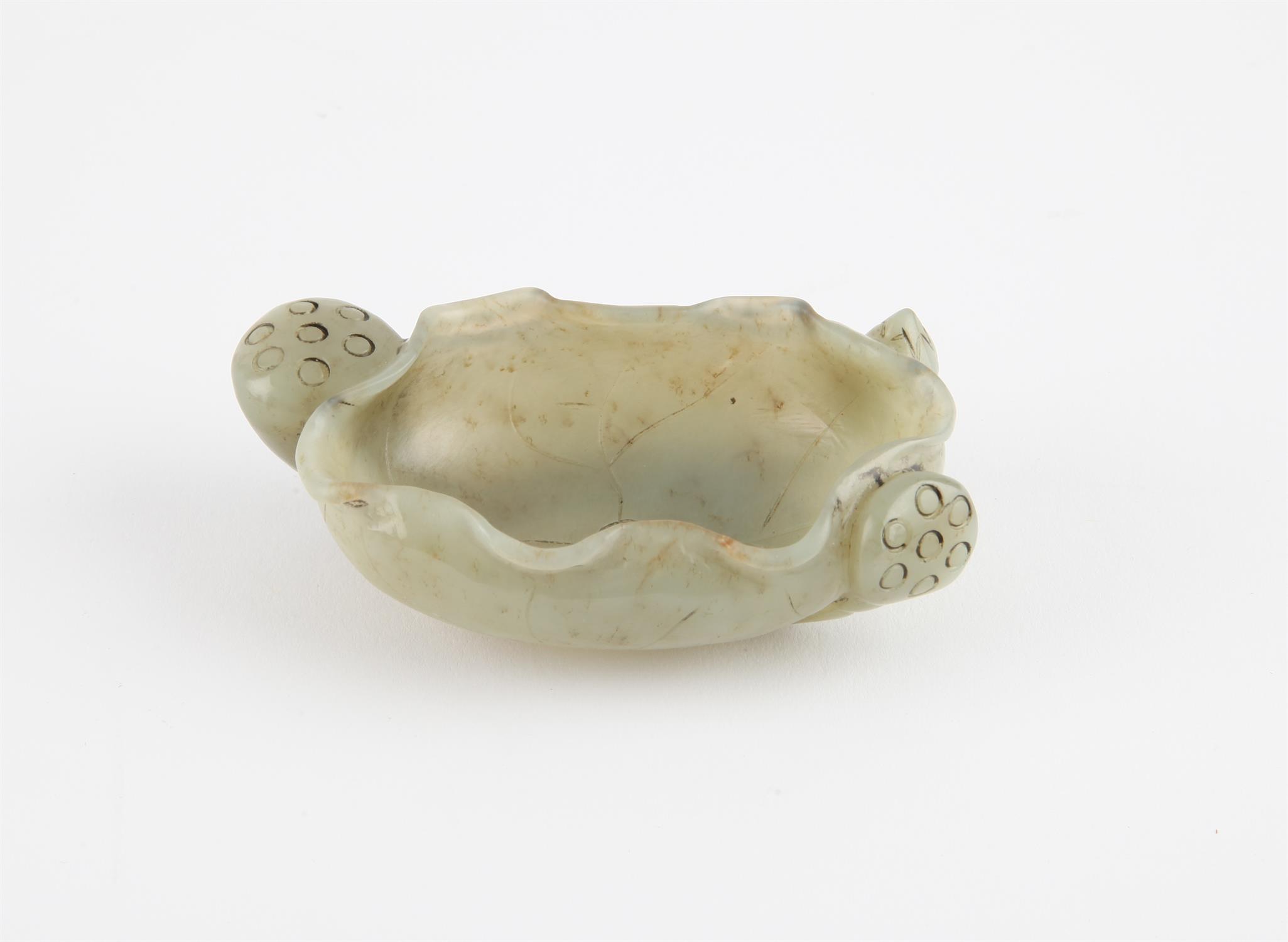 Chinese carved jade brush washer, 19th century. In form of a lotus leaf. 9 cm wide