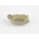 Chinese carved jade brush washer, 19th century. In form of a lotus leaf. 9 cm wide