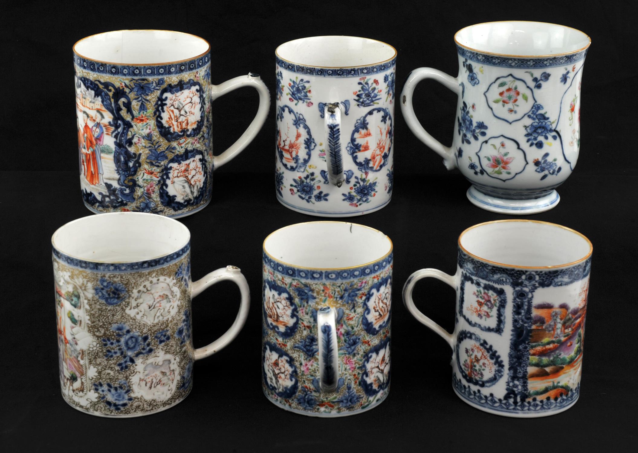 A collection of six Chinese Export Tankards, Qing dynasty, late 18th early 19th century variously - Image 3 of 15