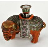 Chinese Export Canton Famille Rose Elephant Candle Holder, Qing dynasty, Circa 1860.