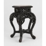A small Chinese Hardwood Stand with Pentagonal Marble-Top Insert, 19th century. The Pentagonal top