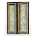 Two Chinese Framed Embroidery hanging panels, Finely embroidered with figures on a landscape for