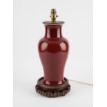 A Chinese Langyao oxblood vase mounted as lamp. Late Qing dynasty The baluster vase pierced at the