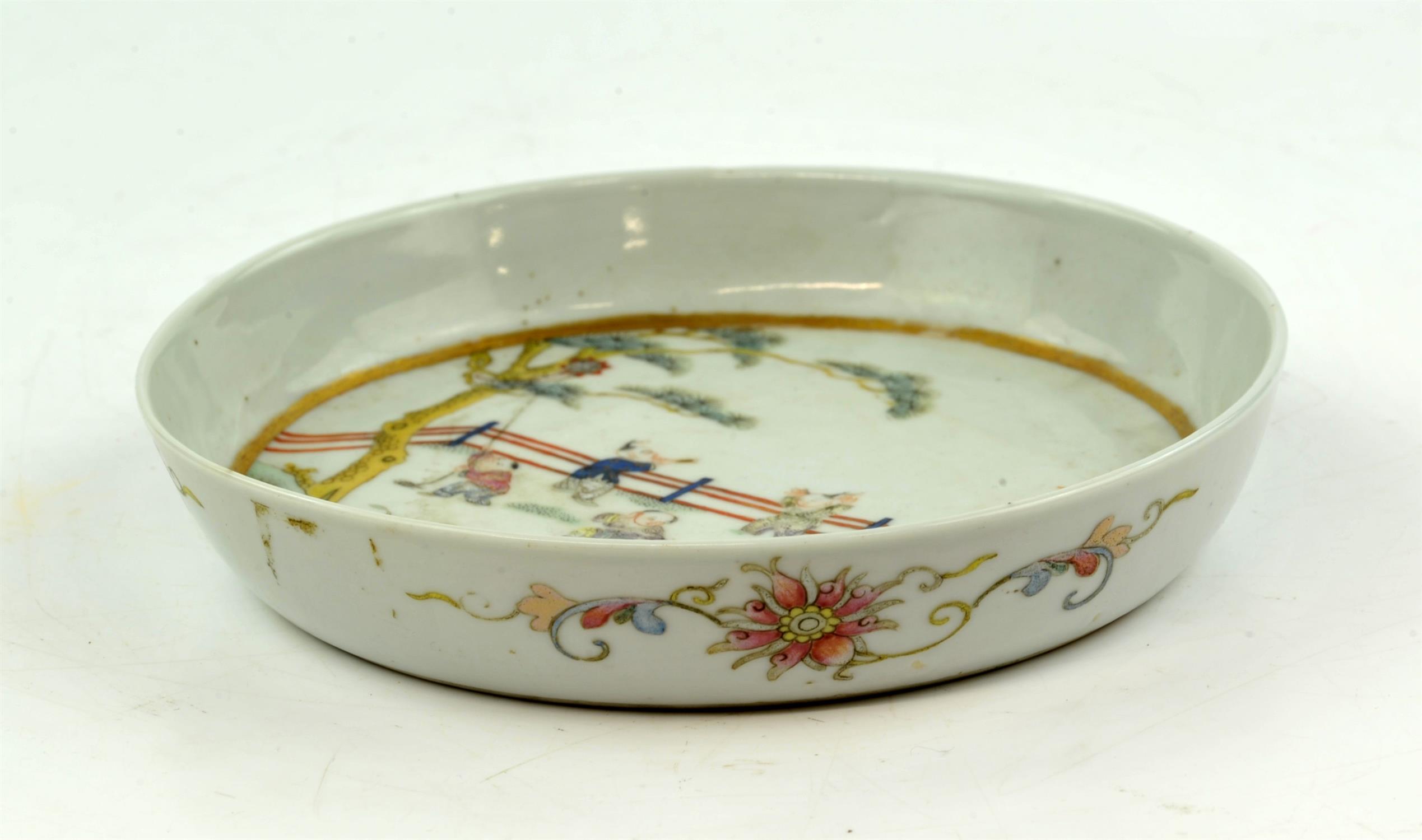 A Chinese Saucer with Children Playing in a Garden. Qing dynasty Painted with young boys playing - Image 3 of 13