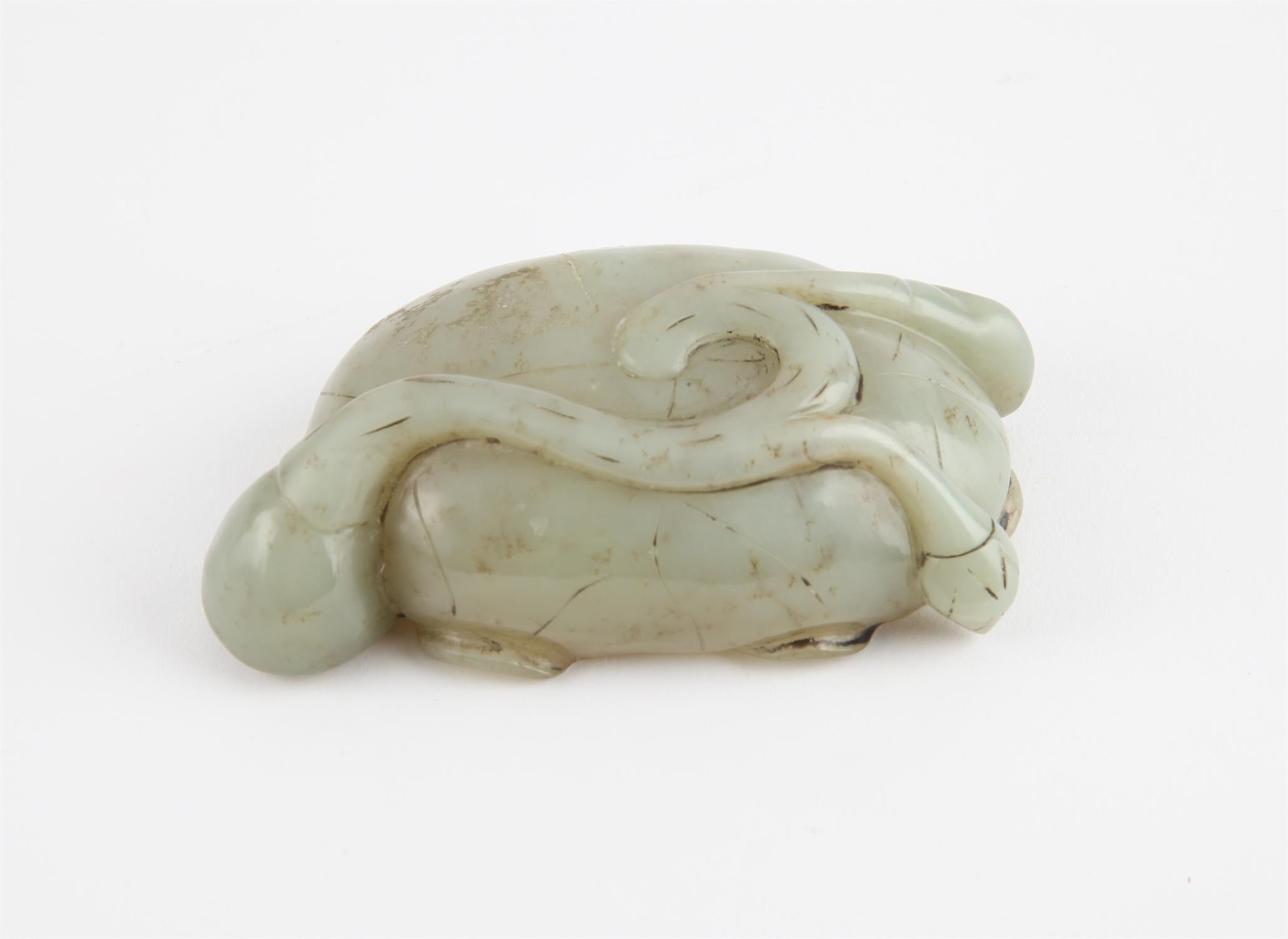 Chinese carved jade brush washer, 19th century. In form of a lotus leaf. 9 cm wide - Image 2 of 2