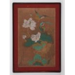 A Korean Minhwa painting , Early 20th century painted with birds and lotus flowers.