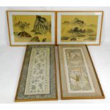 Two Chinese paintings and two embroidery panels, 20th century. The paintings with landscapes, 31.