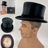 Gentleman's superb quality boxed black 100% fine fur felt Top Hat with wool felt band by LOCK & Co