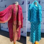 Two original 1970s original fine silk sequinned Bandhani Saree outfits comprising in magenta pink