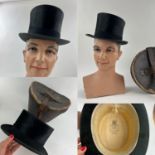 Black 1930's good quality bell-shape fine fur felt TOP HAT by Woodrow Piccadilly London in nice