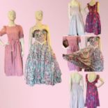 Four items to include: Bright pink 1980s LAURA ASHLEY cotton floral blues greens yellows strappy