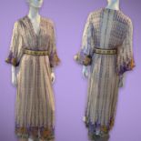 Handmade exquisite 1970s floaty silk -chiffon silk-lined violets floral evening dress with pleated