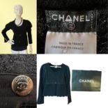 VINTAGE 1990s Ladies knitted black evening and gold/silver lurex top by CHANEL with original