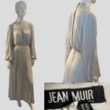 Rare original 1970s pale dove grey JEAN MUIR Grecian style evening dress in heavily draped Rayon