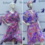 1980s Boho good quality handmade floral chiffon lined silk dresses with belts. Both UK 10-12 (2)