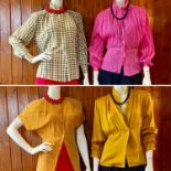 Four 1980s silk blouses. One GIORGIO ARMANI long sleeved fine bubble-gum pink silk ruched blouse.