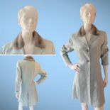 Rare VINTAGE 1990s HERMES PARIS superb quality pale aqua heavy linen frock coat with real Sapphire