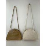 White snakeskin long handle vintage 1980s handbag. Tan leather (alligator skin) long handle vintage