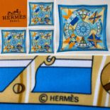 Hermes vintage silk scarf "Sextants" (Loic Dubigeon c1981). 90cm authentic HERMES fine silk scarf