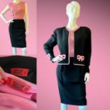 VALENTINO NIGHT 1990s two piece sleeveless cocktail dress and box jacket in black and baby pink