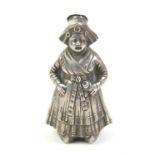 Novelty Continental silver 800 grade pepper/salt pot in the form of a lady, 40g,