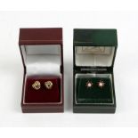 Boxed pair of rope twist 9ct gold earrings and another pair of 9ct golds earrings,