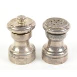 Sterling silver salt grinder and pepper cruet set of capstan form
