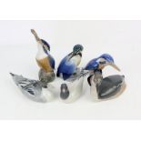 Royal Copenhagen figure of a kingfisher with fish, shape no. 2257, another figure of a kingfisher,