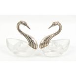Pair of Sterling silver novelty swan shaped double section salts, by Freeman of West Germany
