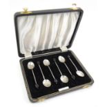 Cased set of silver bean topped spoons, Birmingham, 1924