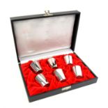 Cased set of six silver tot cups, Wilkins, 800 grade