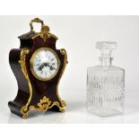 French 19th century style gilt metal mounted tortoiseshell effect mantel clock, with shaped case,