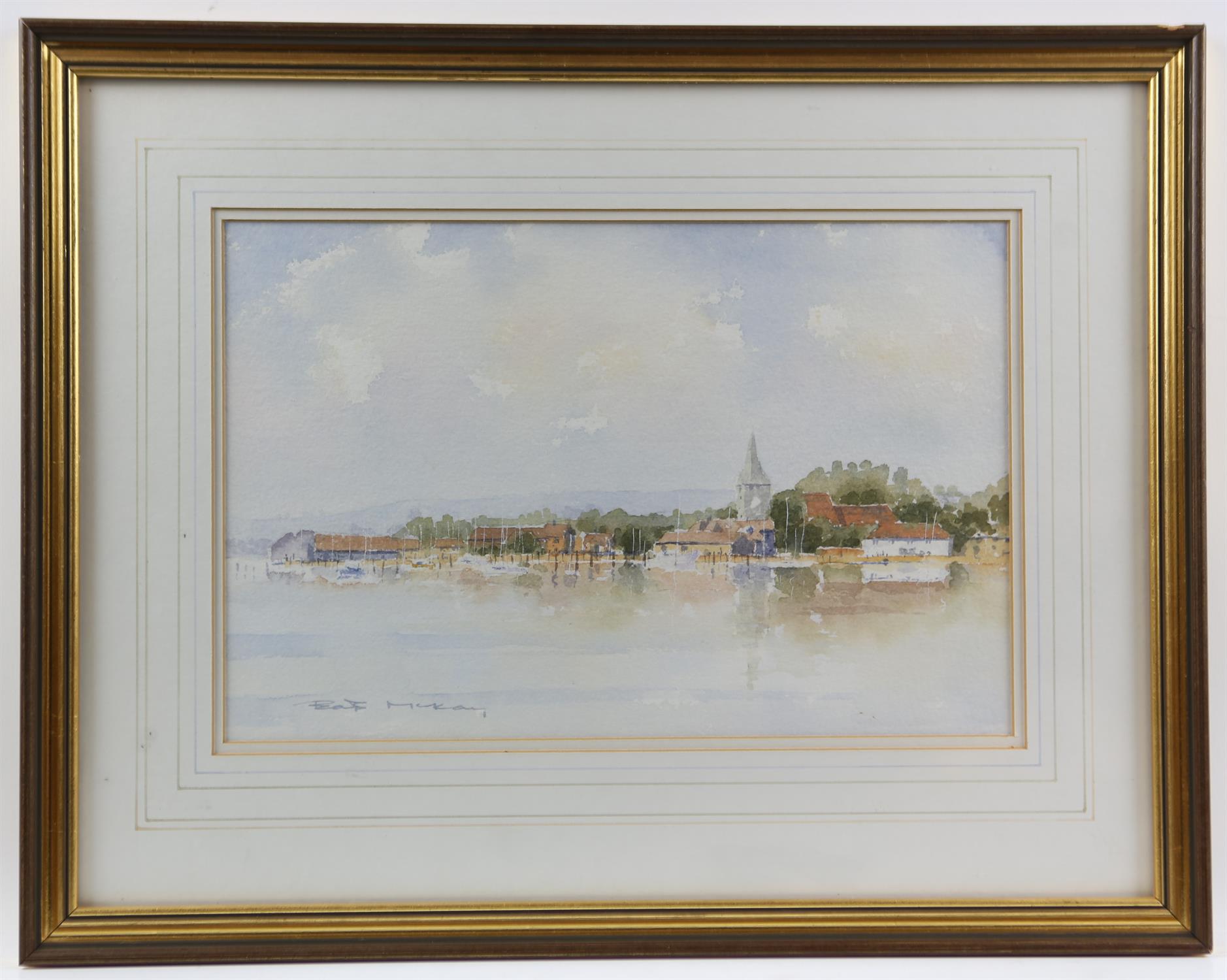 Bob McKay (contemporary), maritime scene with yachts and church to background, watercolour, - Image 2 of 3