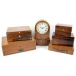 Part canteen of bone and mother of pearl handled cutlery, rosewood tea caddy, mahogany tea caddy,