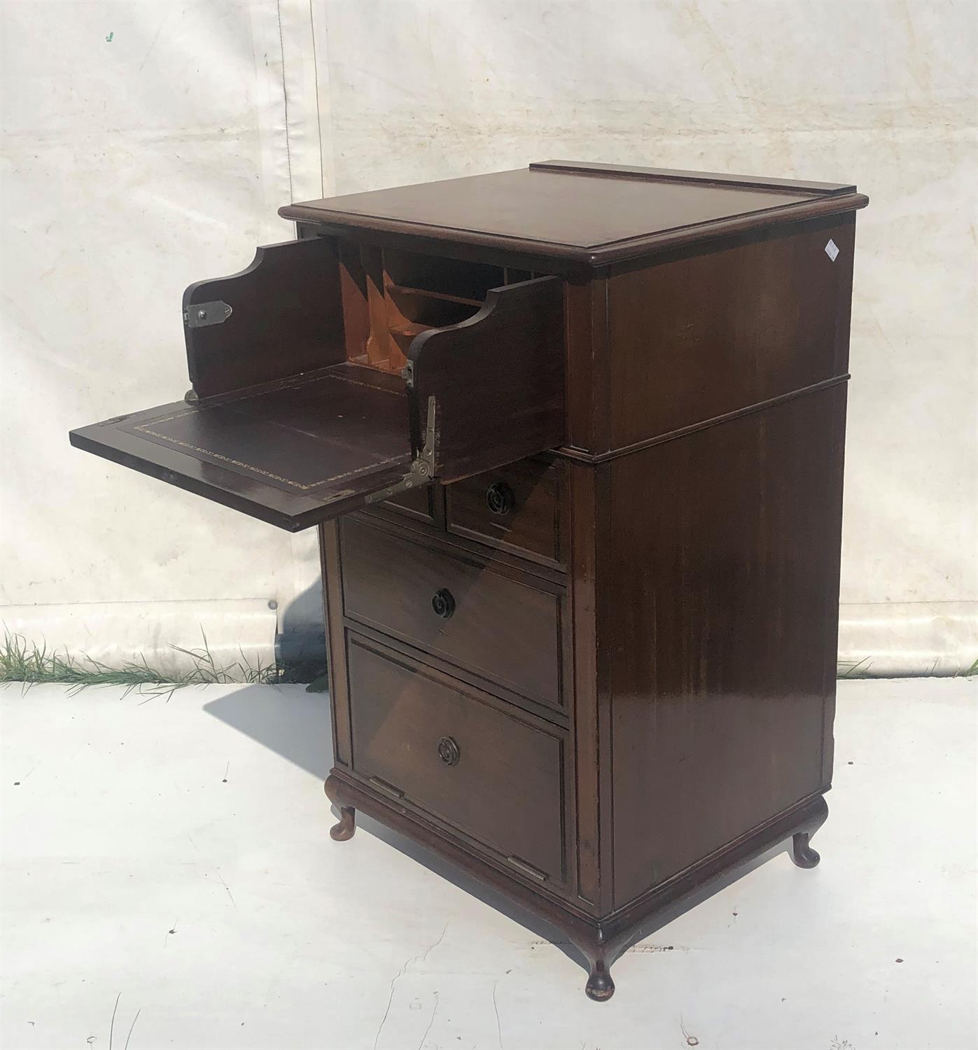 Early 20th century mahogany narrow secretaire chest, the hinged secretaire drawer, - Image 2 of 2