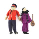 Lenci felt Pierrot doll with purple and black costume and mandolin
