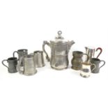 Large American silver plate flagon by Hamon Silver Plate Co and a selection of plated and white