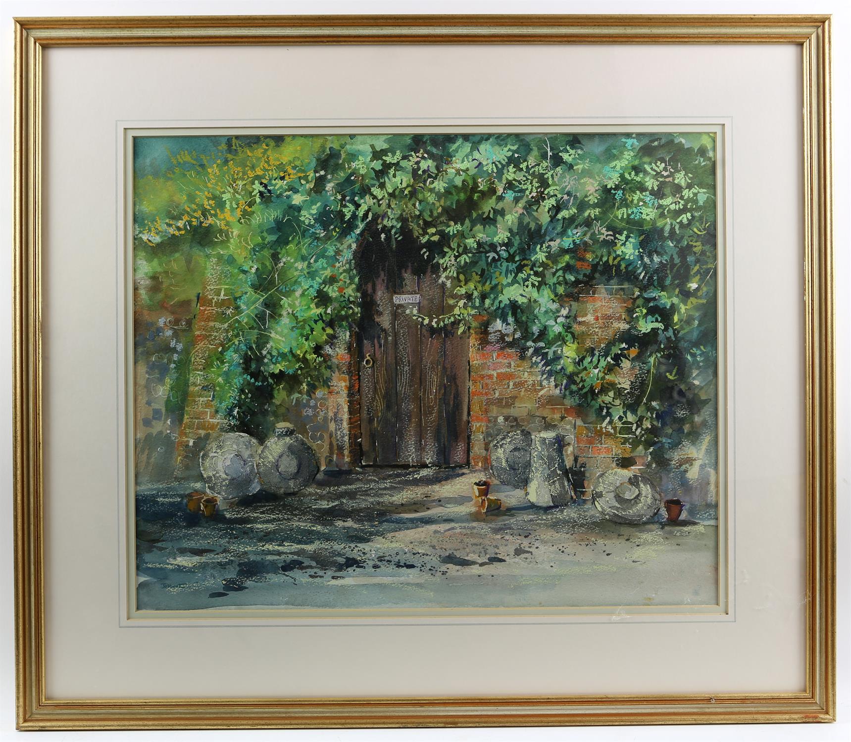 Wendy Jelbert (contemporary), 'The Wooden Door, Chichester', watercolour, signed lower left,