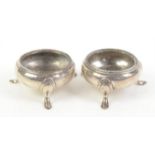Pair of 19th century silver cauldron form salts, by Martin, Hall & Co., Sheffield, 1883