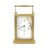 French repeating carriage alarm clock by Le Roy a Paris, the brass case with chased scrolling