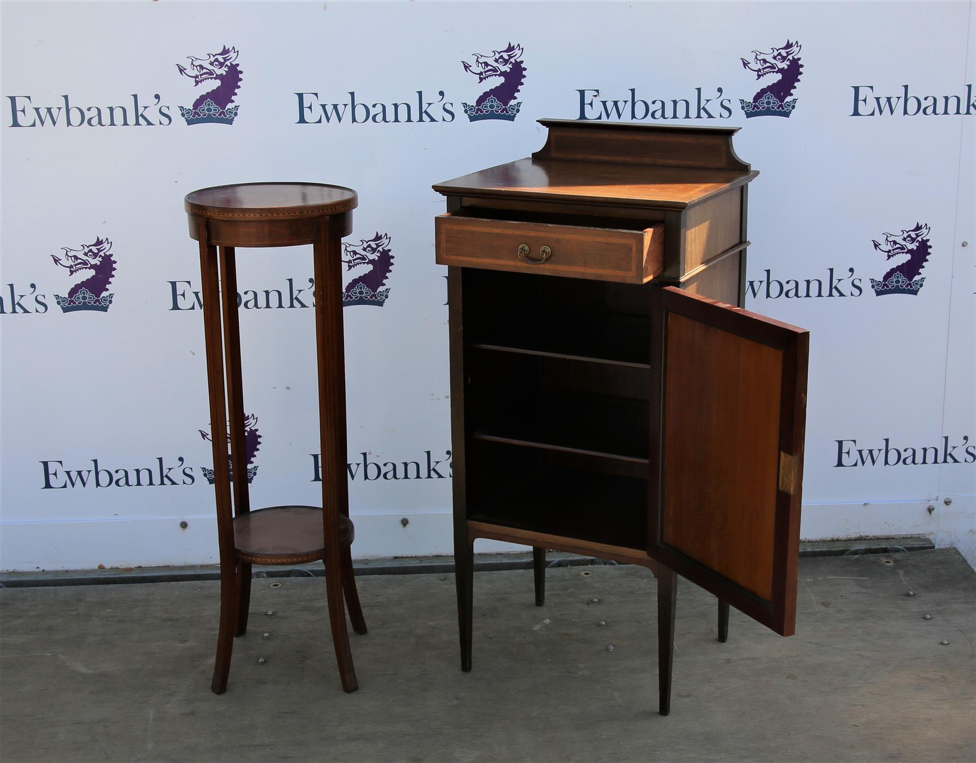 Early 20th century crossbanded mahogany music cabinet, the frieze drawer over an inlaid panelled - Image 2 of 2