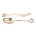 Danish silver large christening set comprising of fork and spoon with light hammered finish by